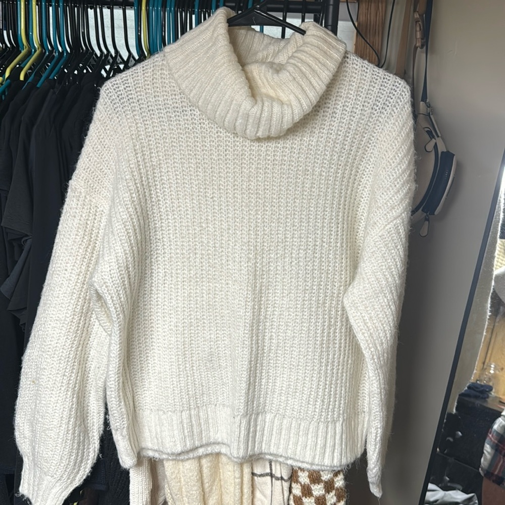 Oversized cowl neck white sweater